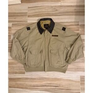 The Cockpit USA Mens Type A-2 Aviator Flight Jacket Khaki Tan Leather Trim XL